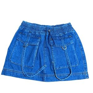 Angel Kiss Women’s Denim Mini Skirt | Utility Cargo Style | Size S